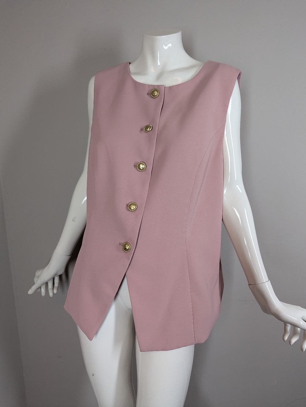 Blush Pink Button Front Vest Top Sleeveless Tailored Blazer Top Minimalist Chic